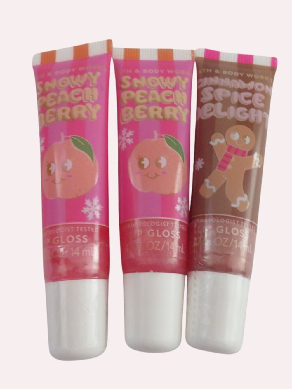 Bath & Body Works - 3 Lip Glosses:1 Cinnamon Spice Delight & 2 Snowy Peach Berry